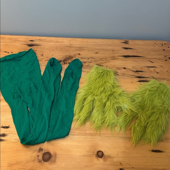 Grinch Costume Mask Dress Fur Gloves Tights Adult Small/Medium - Picture 7 of 7